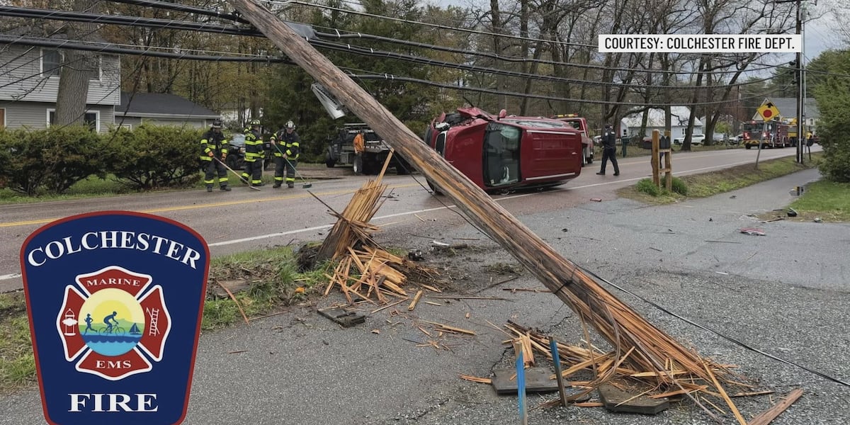 Single-vehicle crash severs utility pole on Colchester Point Road