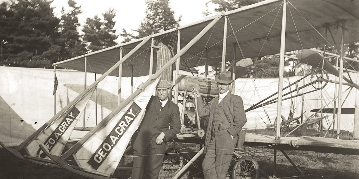 Replica of first plane to fly over Lake Champlain installed at airport