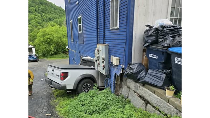 A pickup truck crashed into a building on South Main Street in Hardwick on Monday morning.