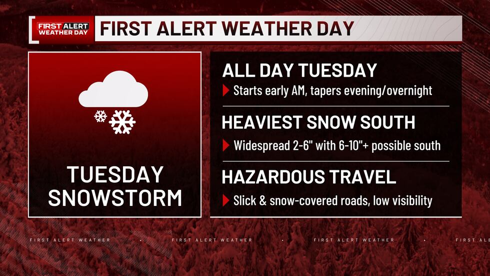 First Alert Weather Day: Tuesday Snowstorm 2 Tuesday is first alert weather day