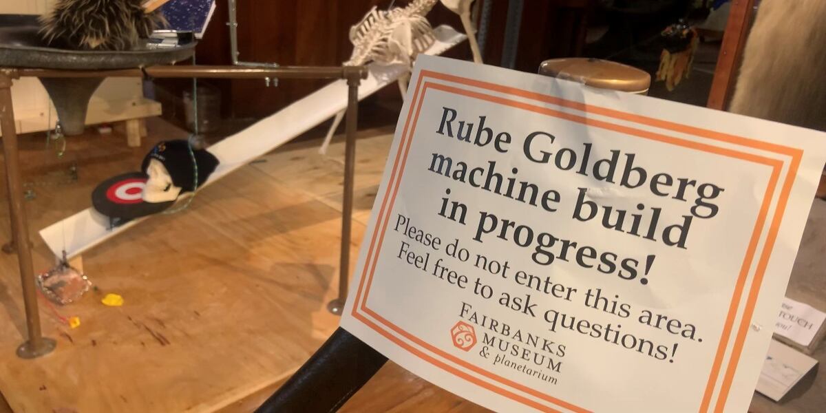 Rube Goldberg machine in action at the Fairbanks Museum this week