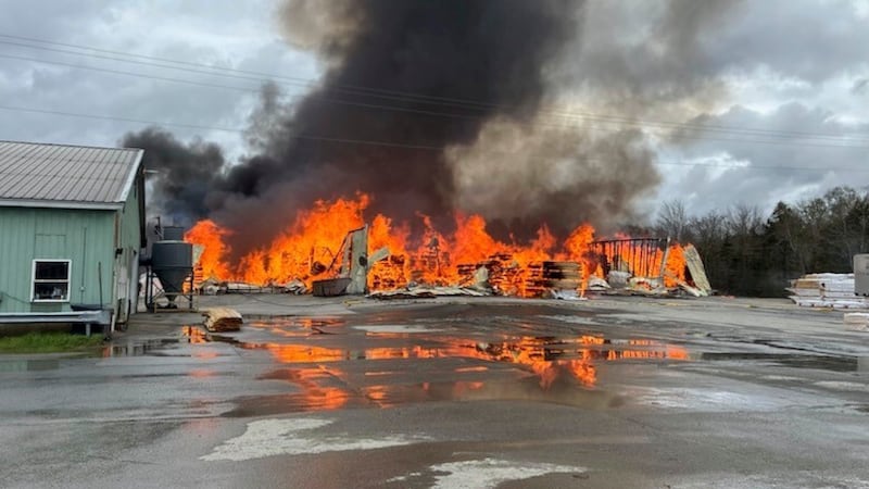 FILE - This photo provided by the Maine Department of Public Safety shows flames from a large...
