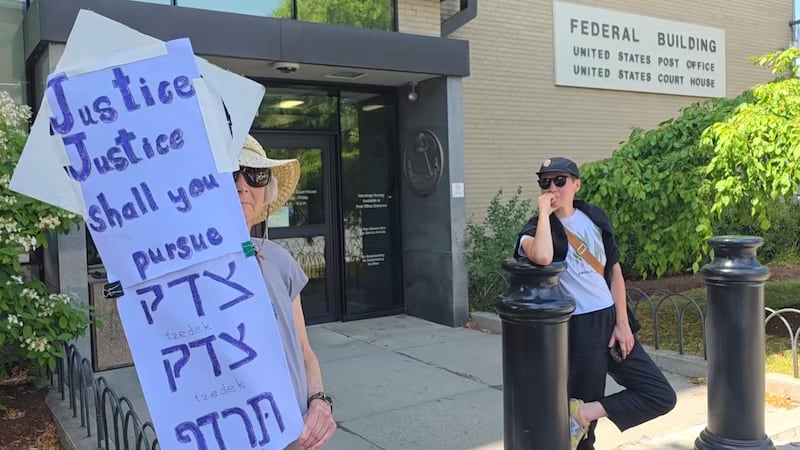 Protesters showed support for Dr. Shohreh Ghasemi outside of the federal courthouse in...