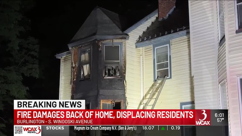 Nine people and a cat were displaced after a fire at a Burlington home on S. Winooski Avenue...